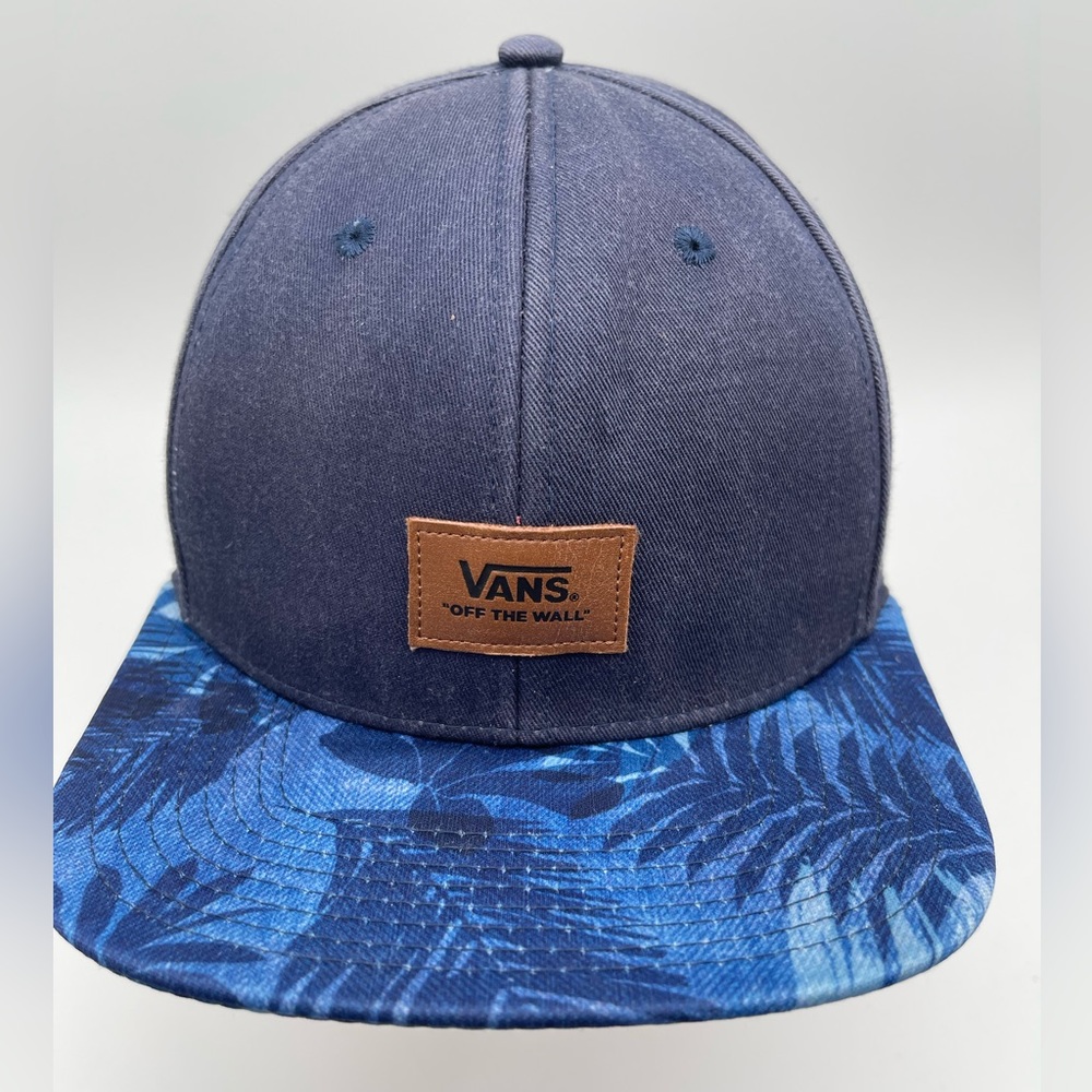 Vans Off The Wall Men's Snapback Hat Cap Flat Bill Navy Blue with Tropical Bill